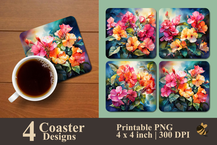 Colorful Bougainvillea Flowers Coaster Sublimation Design