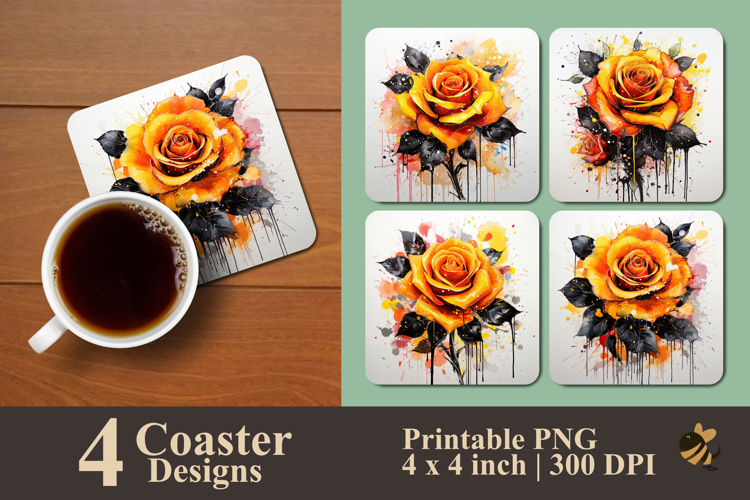 Orange Rose Coaster Sublimation Design