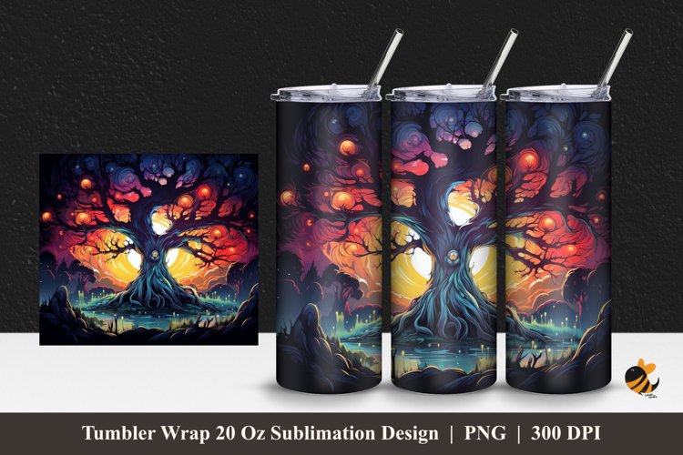 Old Tree Fantasy Tumbler Wrap Sublimation Design 1 example image 1