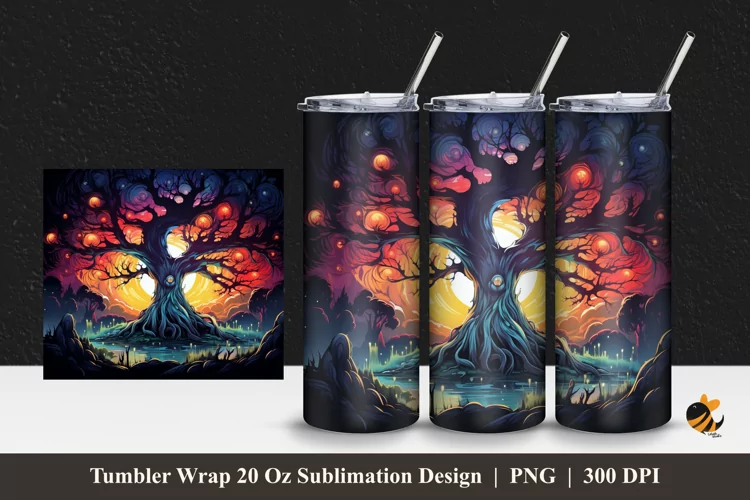 Old Tree Fantasy Tumbler Wrap Sublimation Design 1
