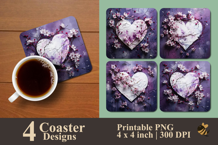 White Love And Flower Coaster Sublimation Design