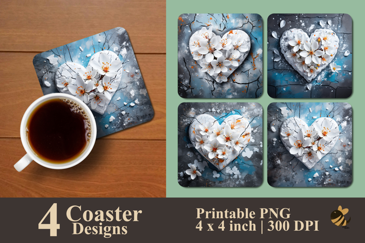Frozen Blossom Heart Coaster Sublimation Design