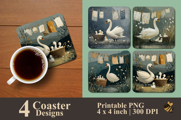Countryside Swan Family Coaster Sublimation Design