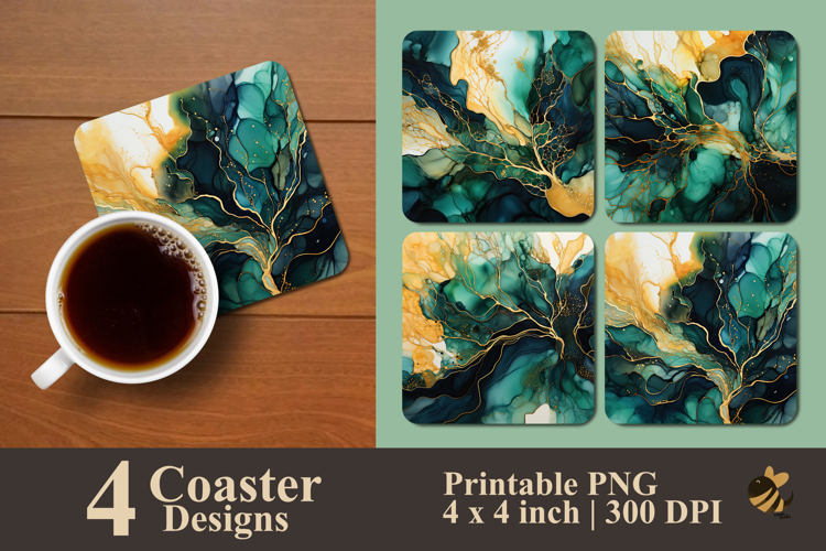 Green Ink Liquid Coaster Sublimation Design