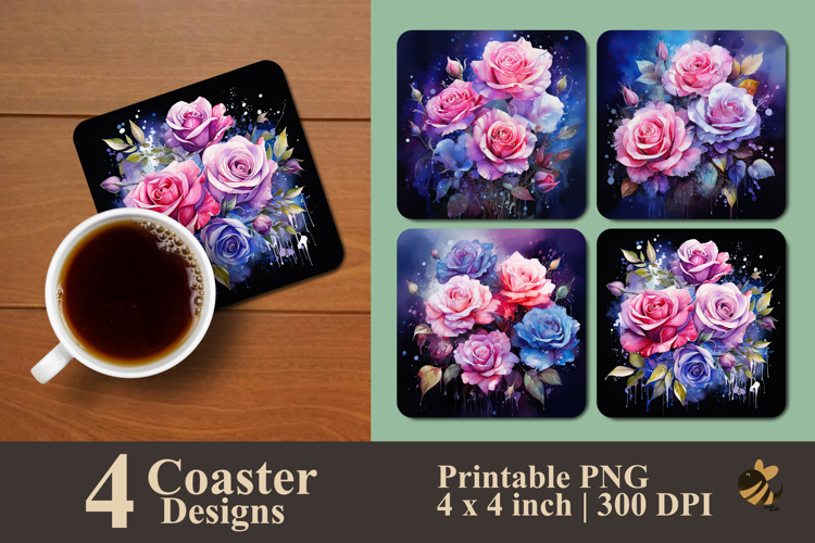 Multicolor Roses Coaster Sublimation Design