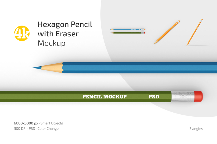Hexagon Pencil with Eraser Mockup Set