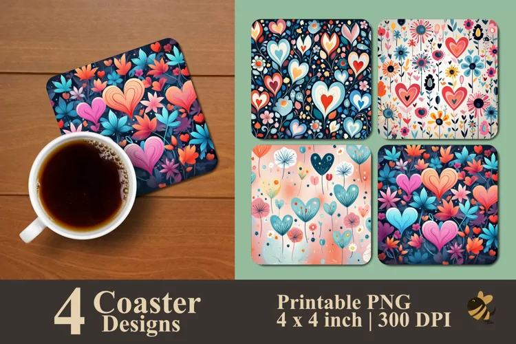 Love Pattern Coaster Sublimation Designs