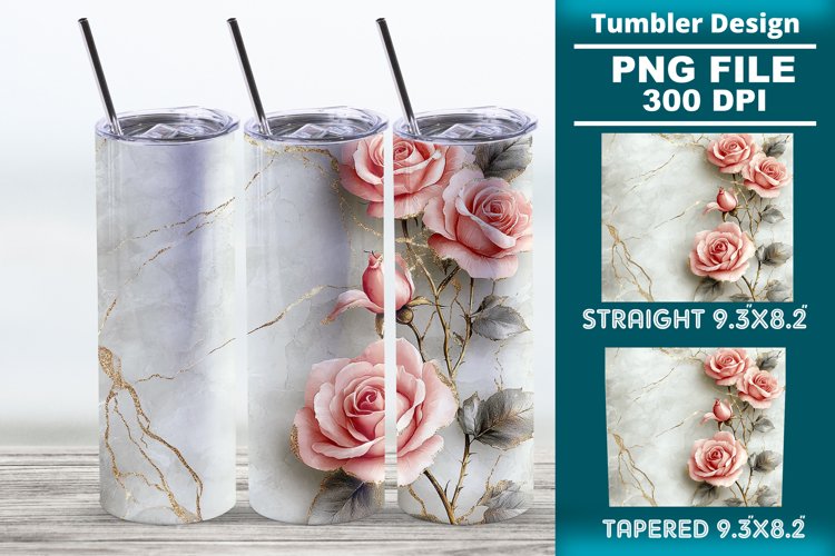 3D Rose Tumbler 20oz skinny wrap design, Tumbler design