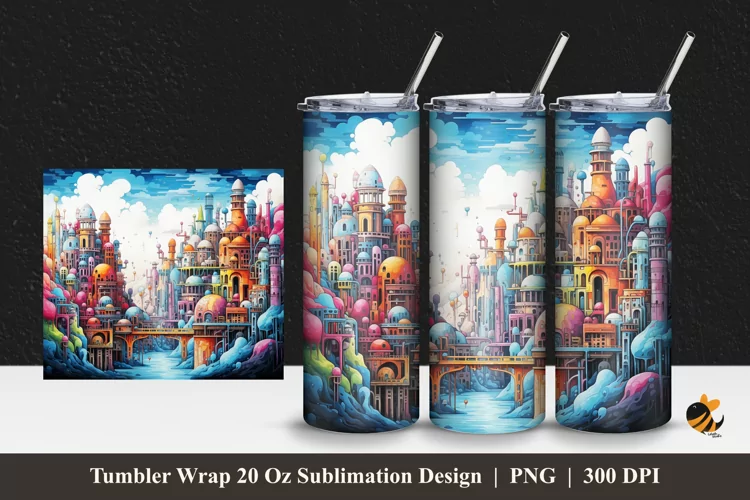 Futuristic Kingdom Tumbler Wrap Sublimation Design 1