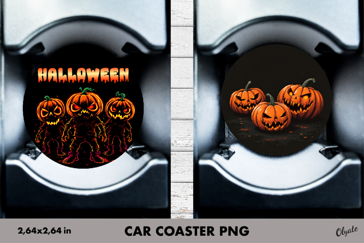 Monster Pumpkin Car Coaster. Halloween Car Coaster PNG