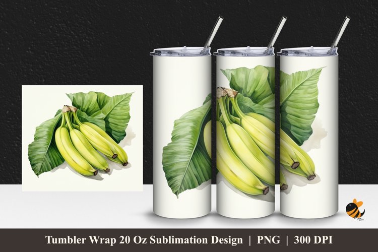 Banana and leaf Tumbler Wrap Sublimation Design 1