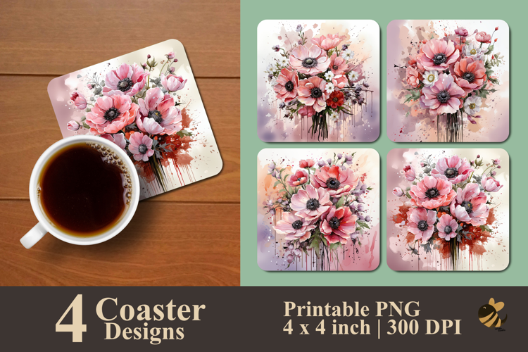 Bouquet Anemone Flower Coaster Sublimation Design