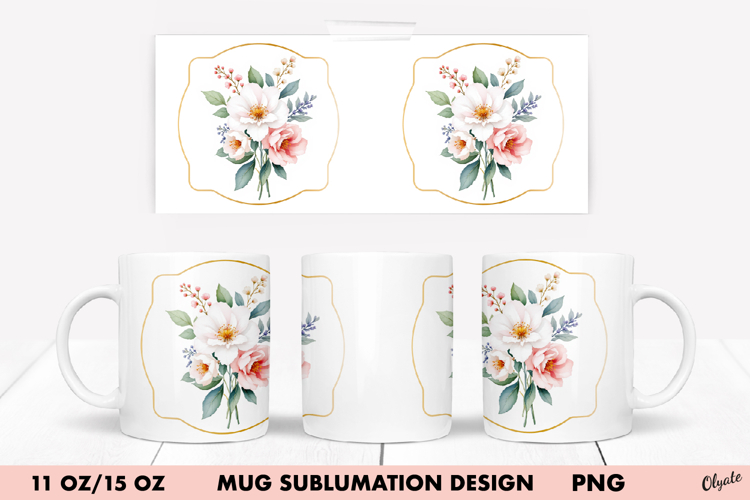 Watercolor Flower Mug Wrap. 11 OZ, 15 OZ Mug
