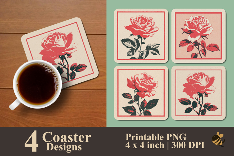 Rose Sketch Coaster Sublimation Design