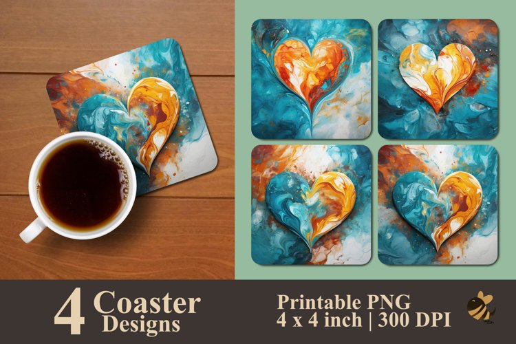 Beauty Marble Heart Coaster Sublimation Designs