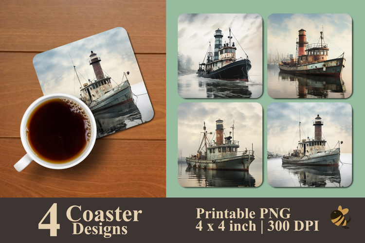 Rusty Ship Coaster Sublimation Design