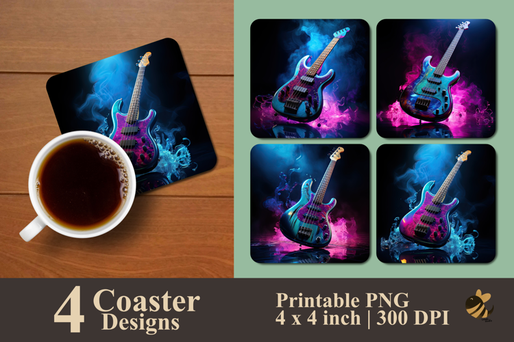 Neon Bass Coaster Sublimation Design