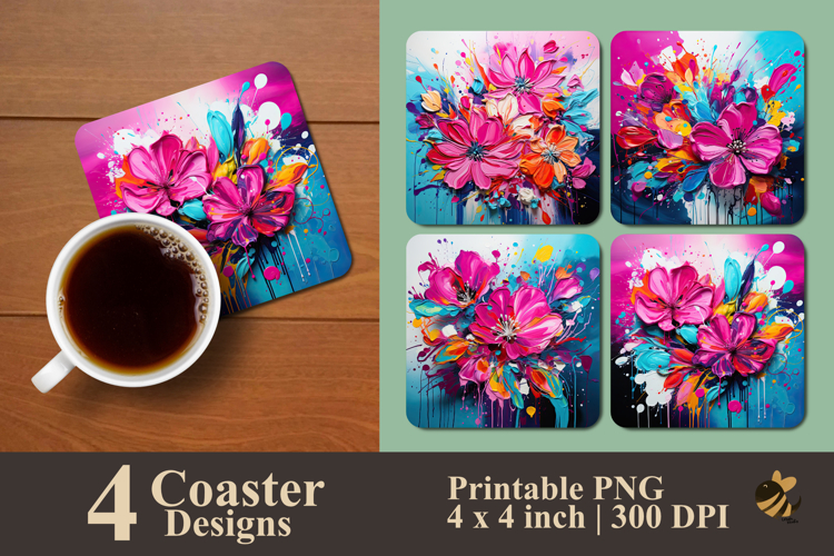 Abstract Blooming Floral Coaster Sublimation Design