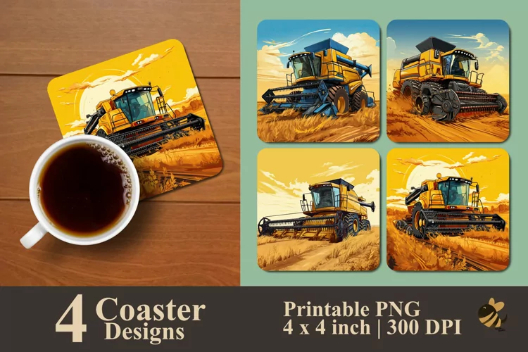 Harvester Machine Coaster Sublimation Designs
