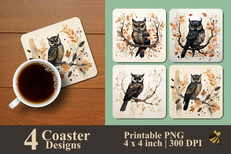 Scandinavian Owl Coaster Sublimation Designs
