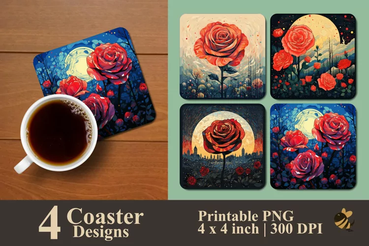 Elegant Rose Coaster Sublimation Designs