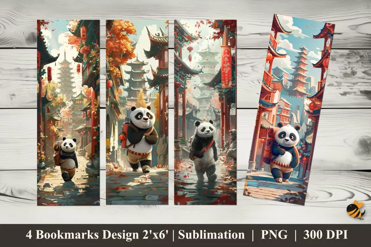 The Panda Story Bookmark Sublimation Design