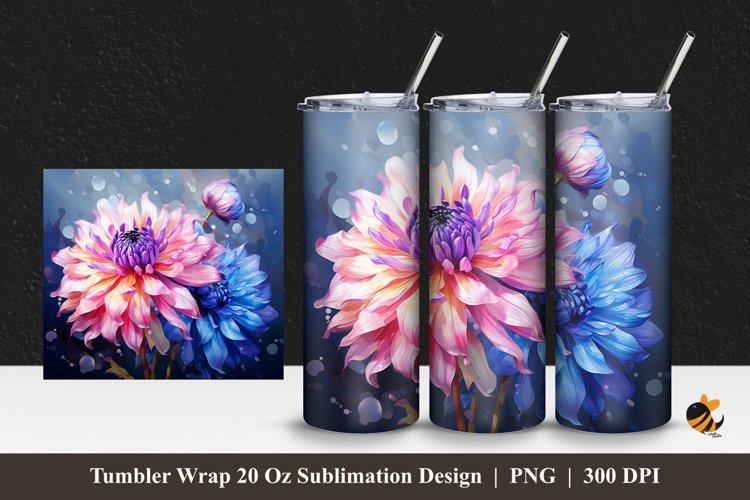 Painting Dahlia Tumbler Wrap Sublimation Design 1 example image 1