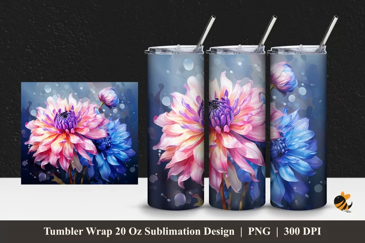 Painting Dahlia Tumbler Wrap Sublimation Design 1