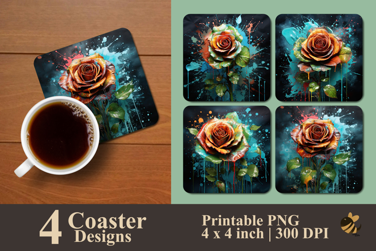 Painting Artificial Rose Coaster Sublimation Design