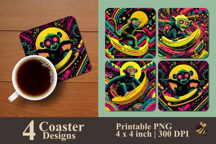 Funky Monkey Coaster Sublimation Design