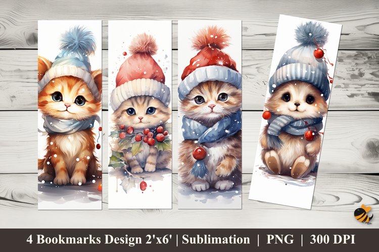 Cat Winter Bookmarks Sublimation Design