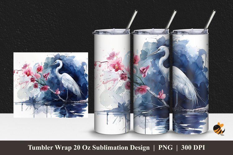 Stork Painting Tumbler Wrap Sublimation Design 1
