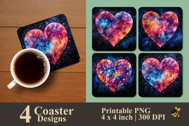 Watercolor Heart Coaster Sublimation Designs