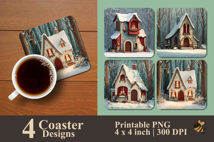 Mini Winter House Coaster Sublimation Design