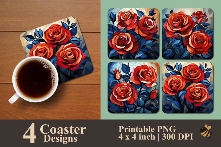 Geometric Rose Coaster Sublimation Design