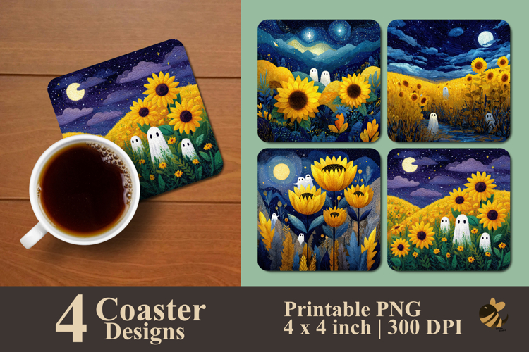 Ghostly Sunflower Field Coaster Sublimation Design