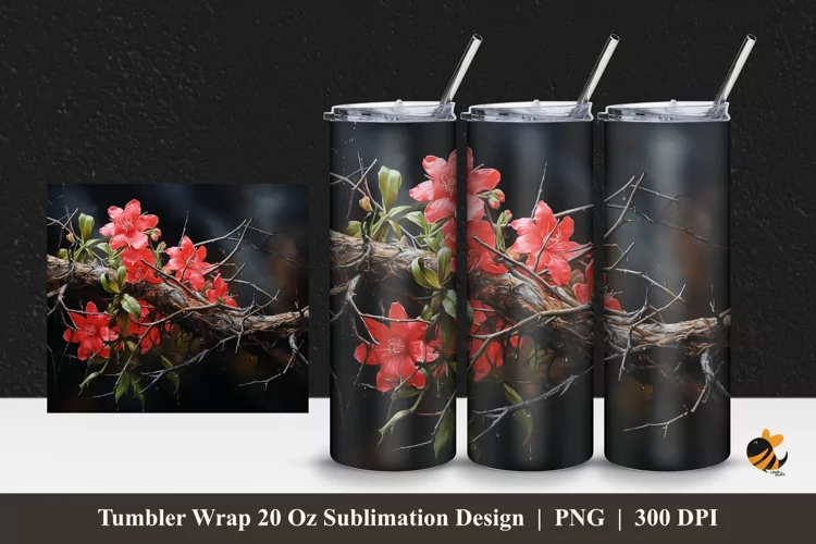 Flower Twigs Tumbler Wrap Sublimation Design 1