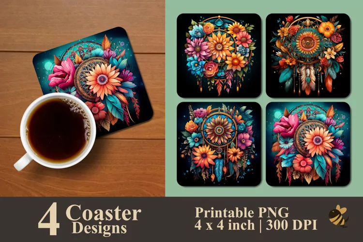 Glow Flowers Coaster Sublimation Designs