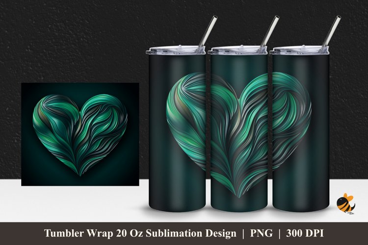 Green Teal Love Tumbler Wrap Sublimation Design 1 example image 1