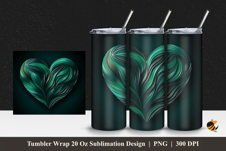 Green Teal Love Tumbler Wrap Sublimation Design 1