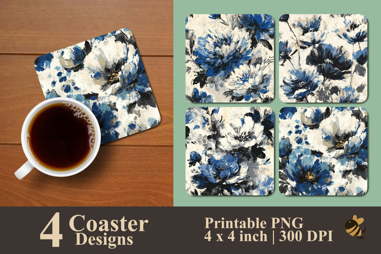 Seamless Brush Flower Coaster Sublimation Design