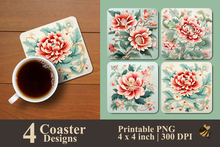Retro Flower Coaster Sublimation Design