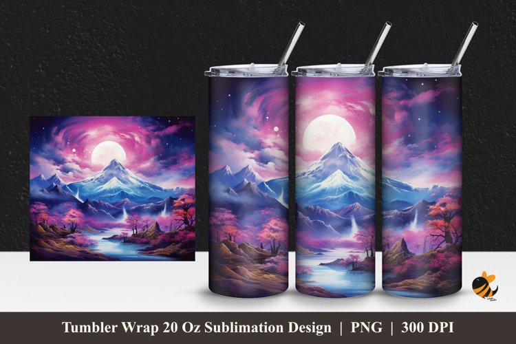 Painting Mountain Tumbler Wrap Sublimation Design 1 example image 1