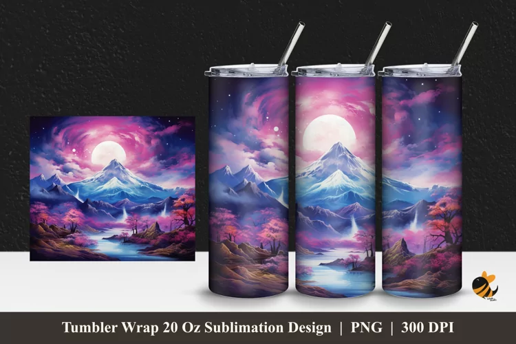 Painting Mountain Tumbler Wrap Sublimation Design 1