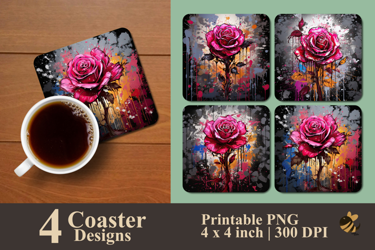 Painting Hidden Rose Coaster Sublimation Design