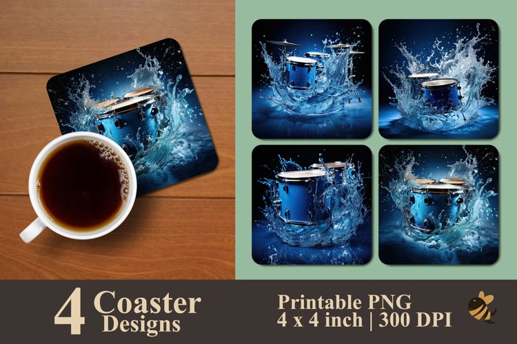 Water Splash Drum Coaster Sublimation Designs example image 1