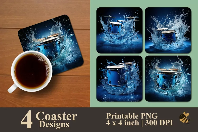 Water Splash Drum Coaster Sublimation Designs