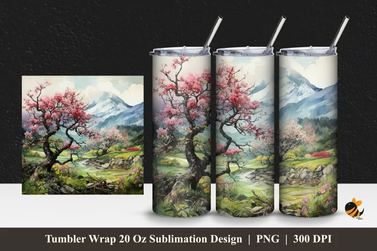 Painting Nature Tumbler Wrap Sublimation Design 1