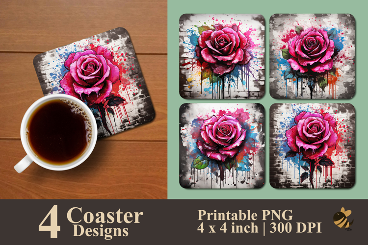 Graffiti Art Rose Coaster Sublimation Design