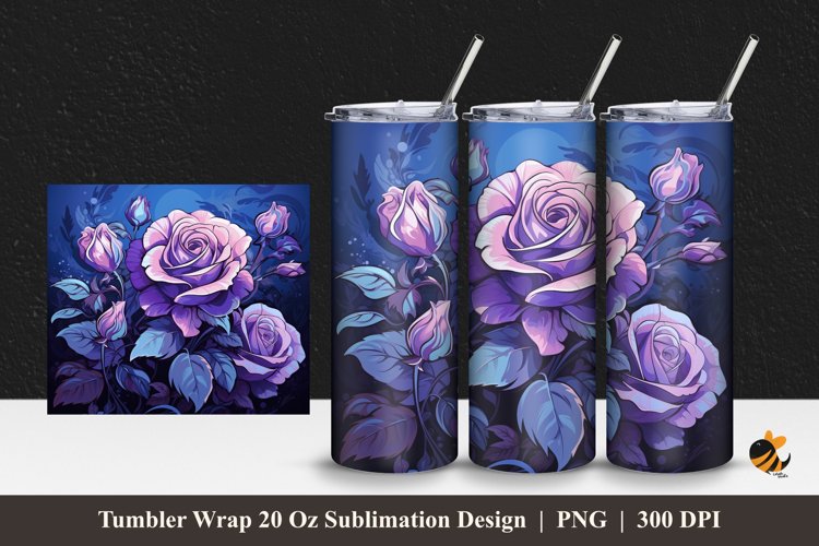 Beauty Purple Rose Tumbler Wrap Sublimation Design 1